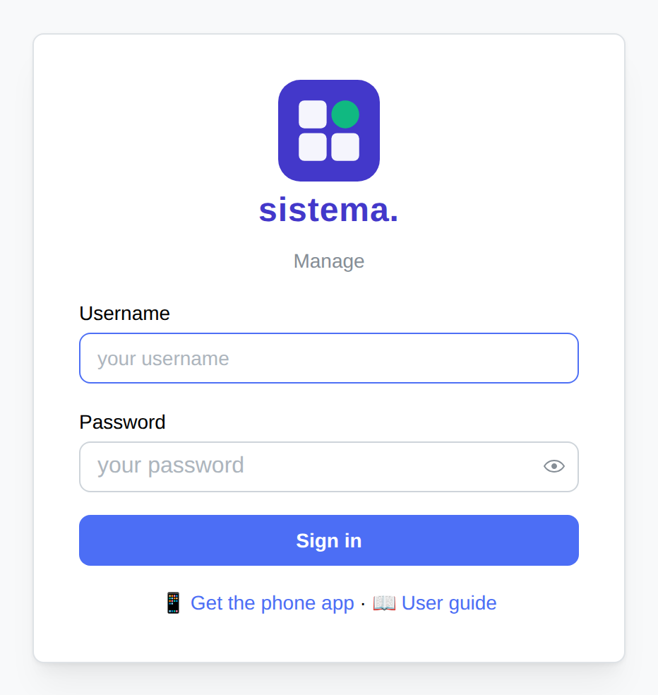 Sistema sign-in page carrying the company's own branding